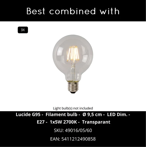 Lucide FIX - Hanglamp - 3xE27 - Zwart - CROSSSELL